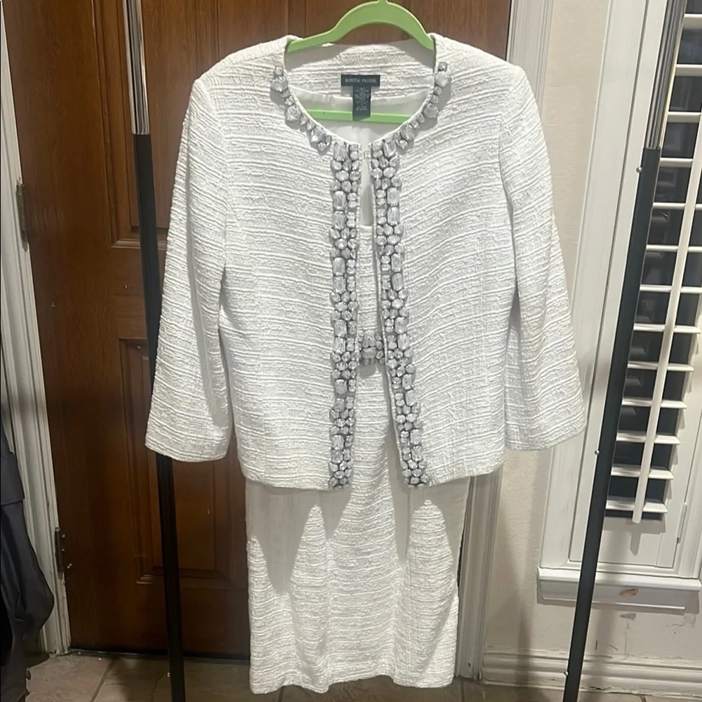 Boston Proper White Textured Blazer and dress Set 16 formal - Picture 1 of 8